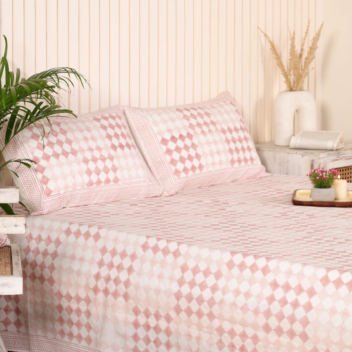 Tartan Pink Cotton Bedsheet