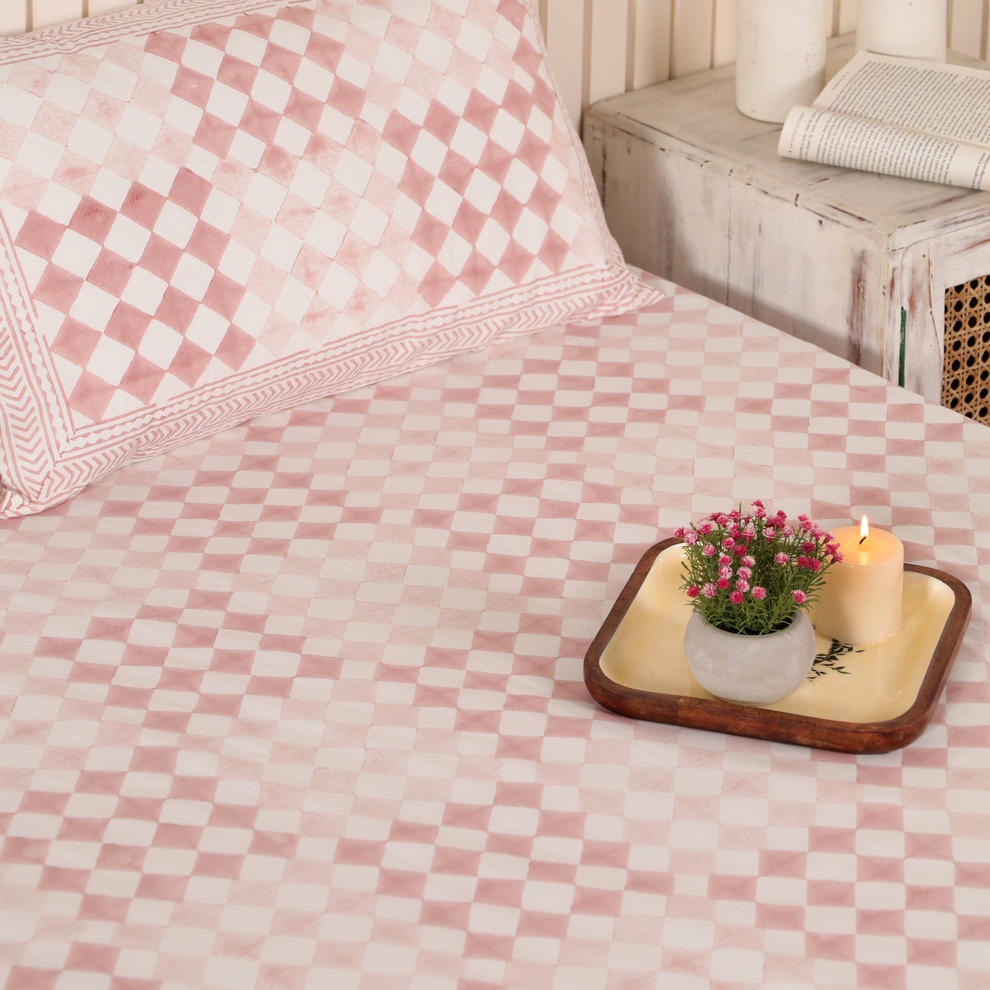Tartan Pink Cotton Bedsheet