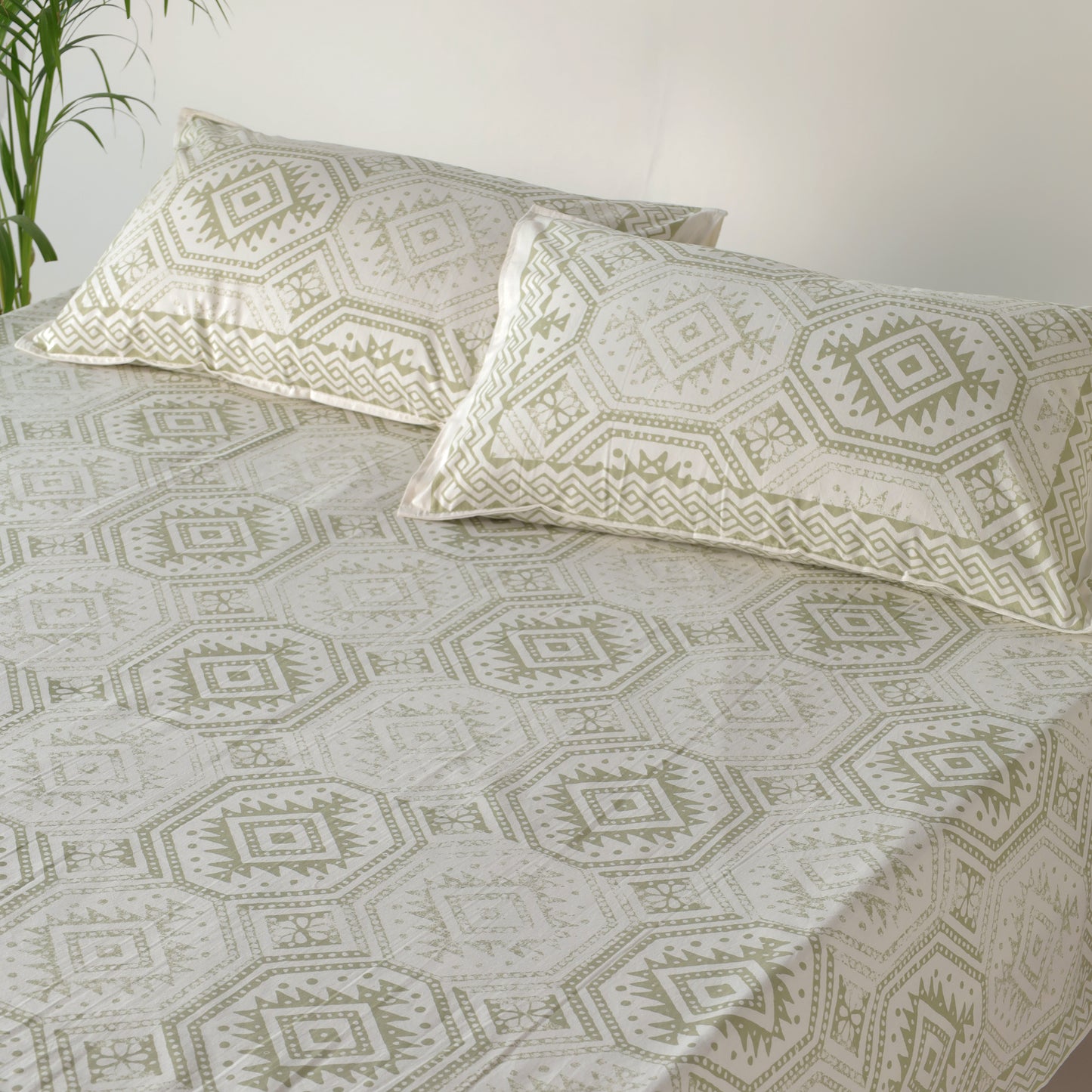 Olive Green Ogee Cotton Bedsheet