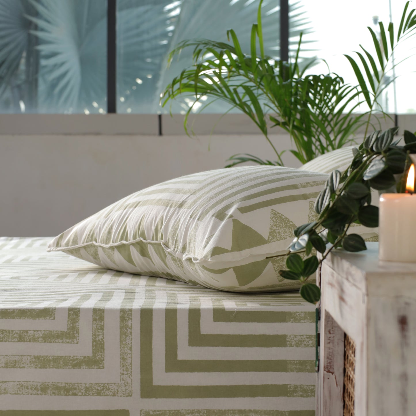 Olive Green Aakar Cotton Bedsheet