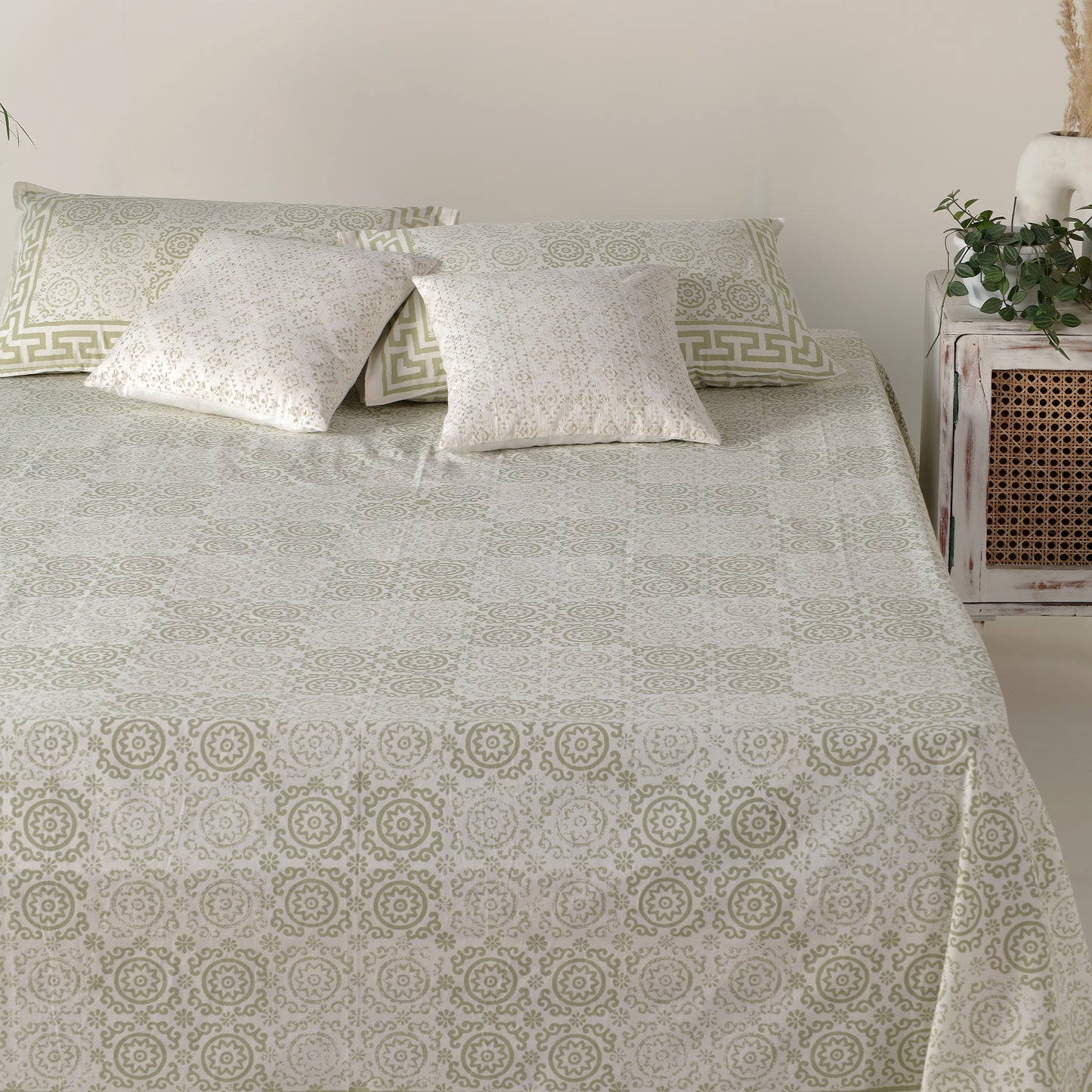 Olive Green Jaal Cotton Bedsheet