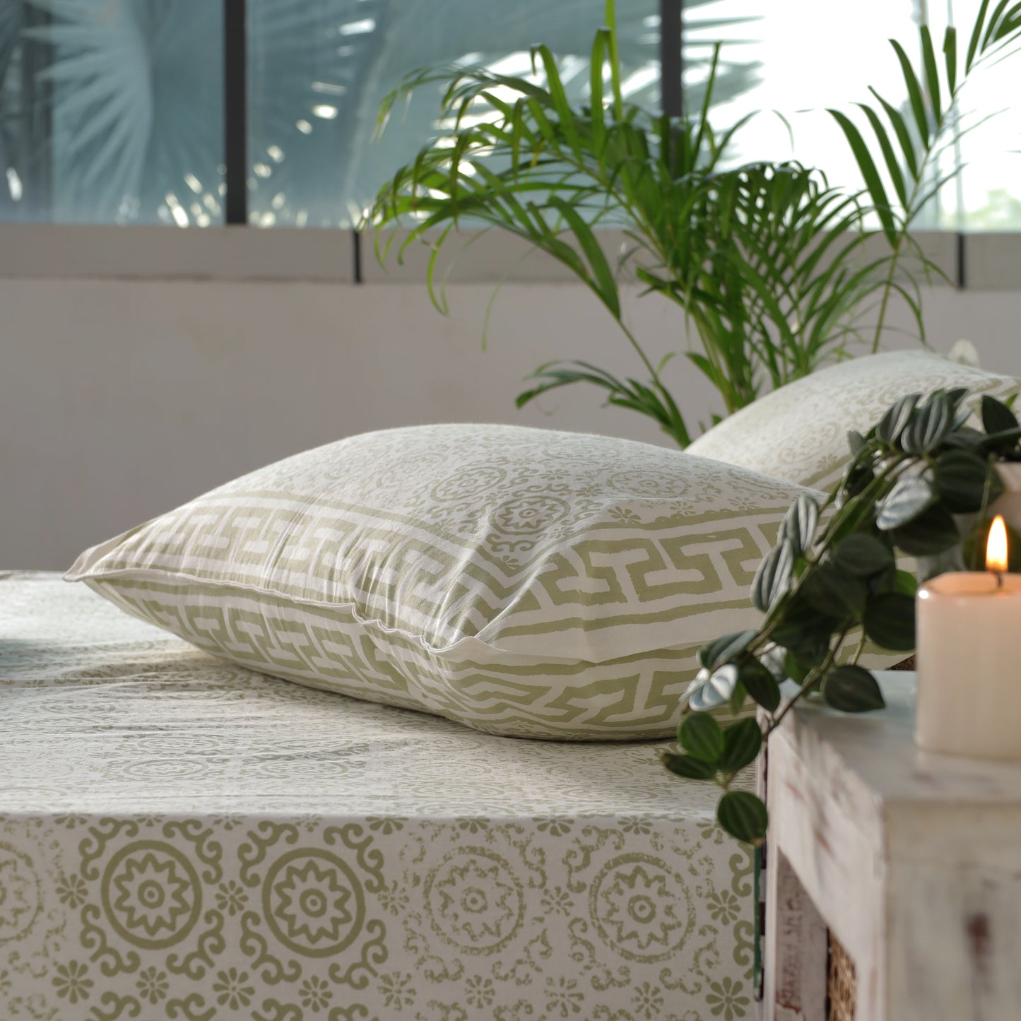 Olive Green Jaal Cotton Bedsheet
