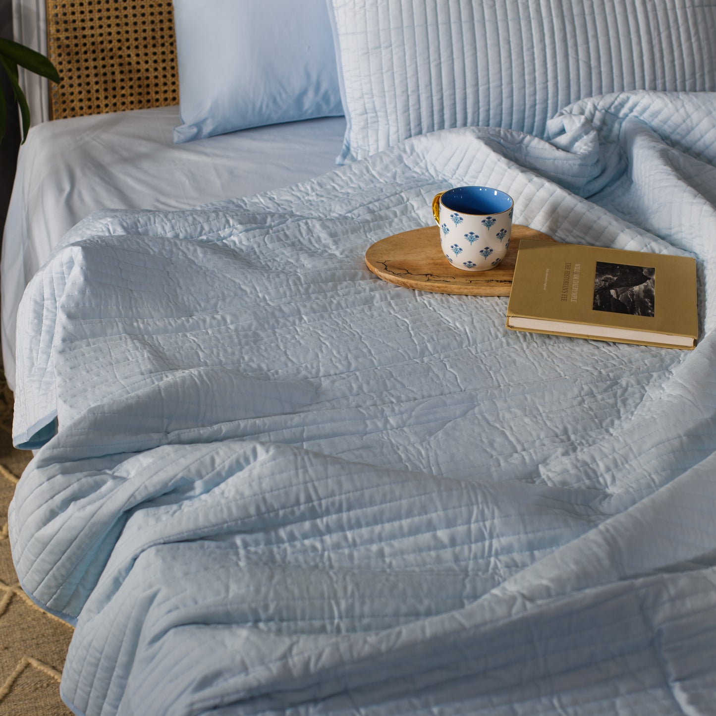 Solid Coral Blue Cotton Bedsheet