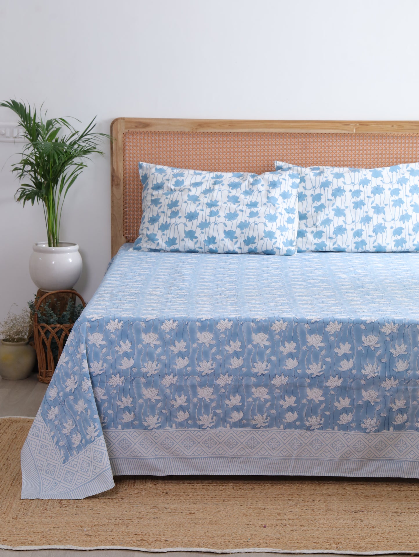 Blue Meadows Cotton Bedsheet