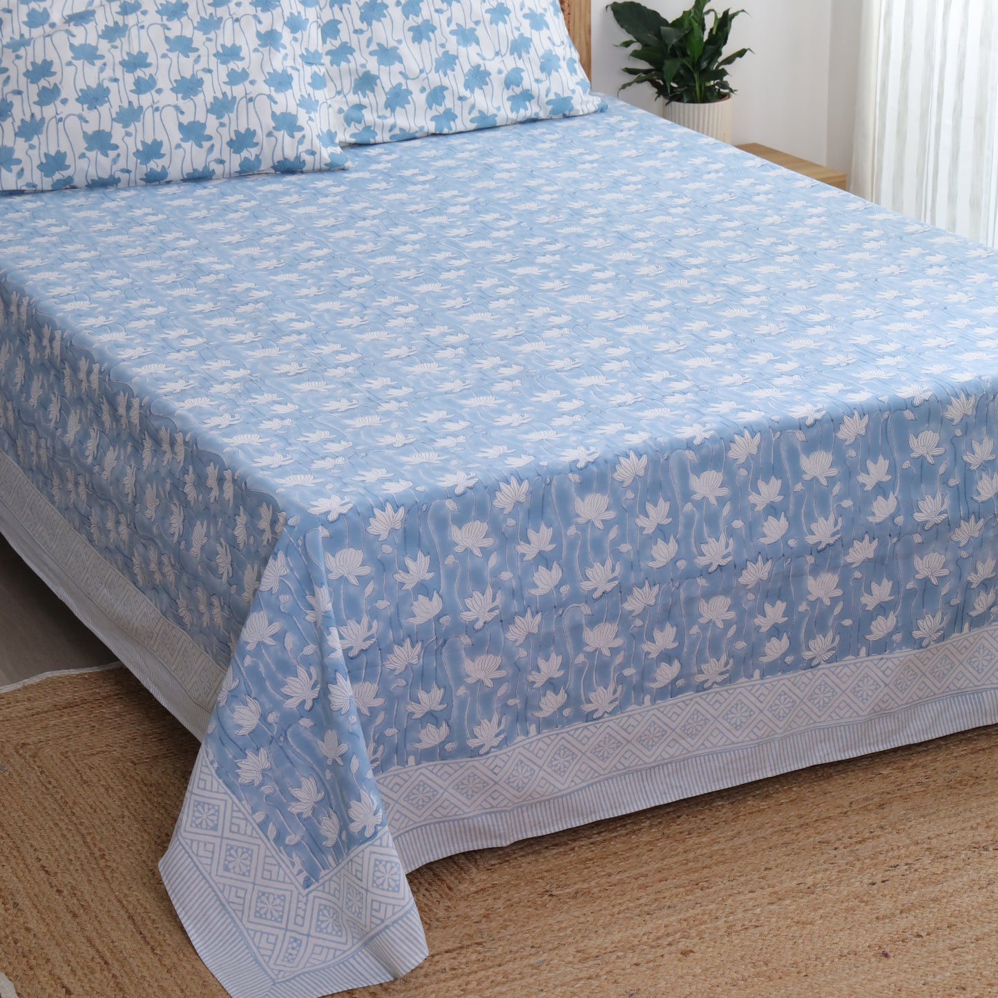 Blue Meadows Cotton Bedsheet