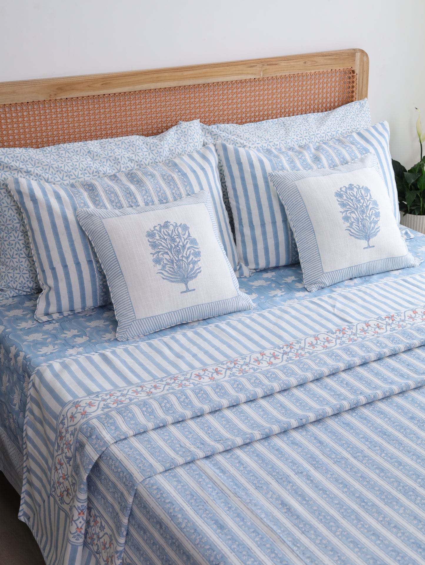Blue Meadows Cotton Linen Bedcover