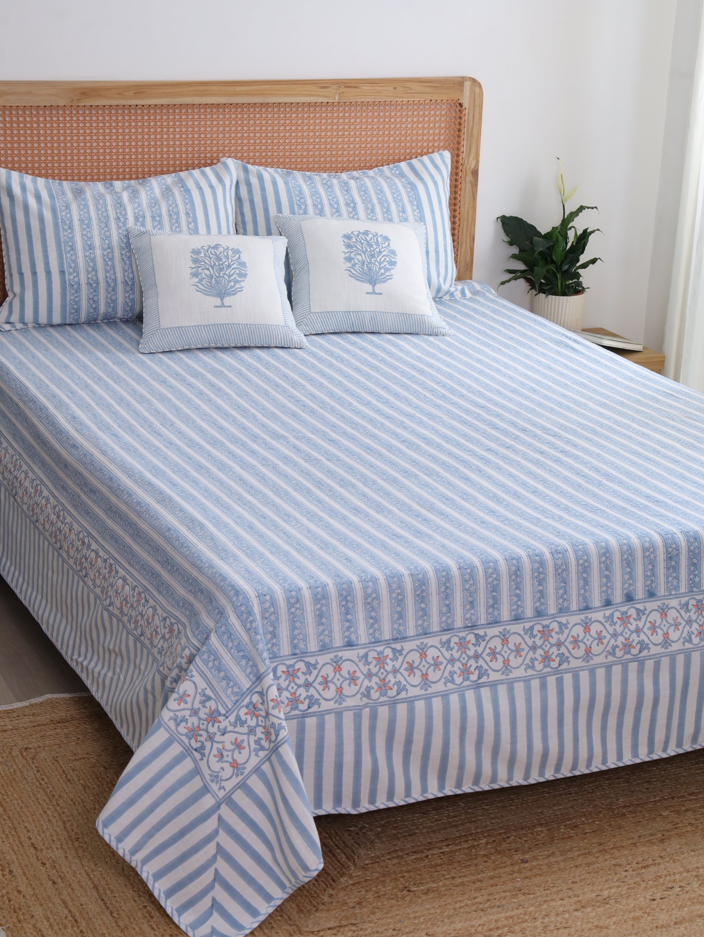 Blue Meadows Cotton Linen Bedcover