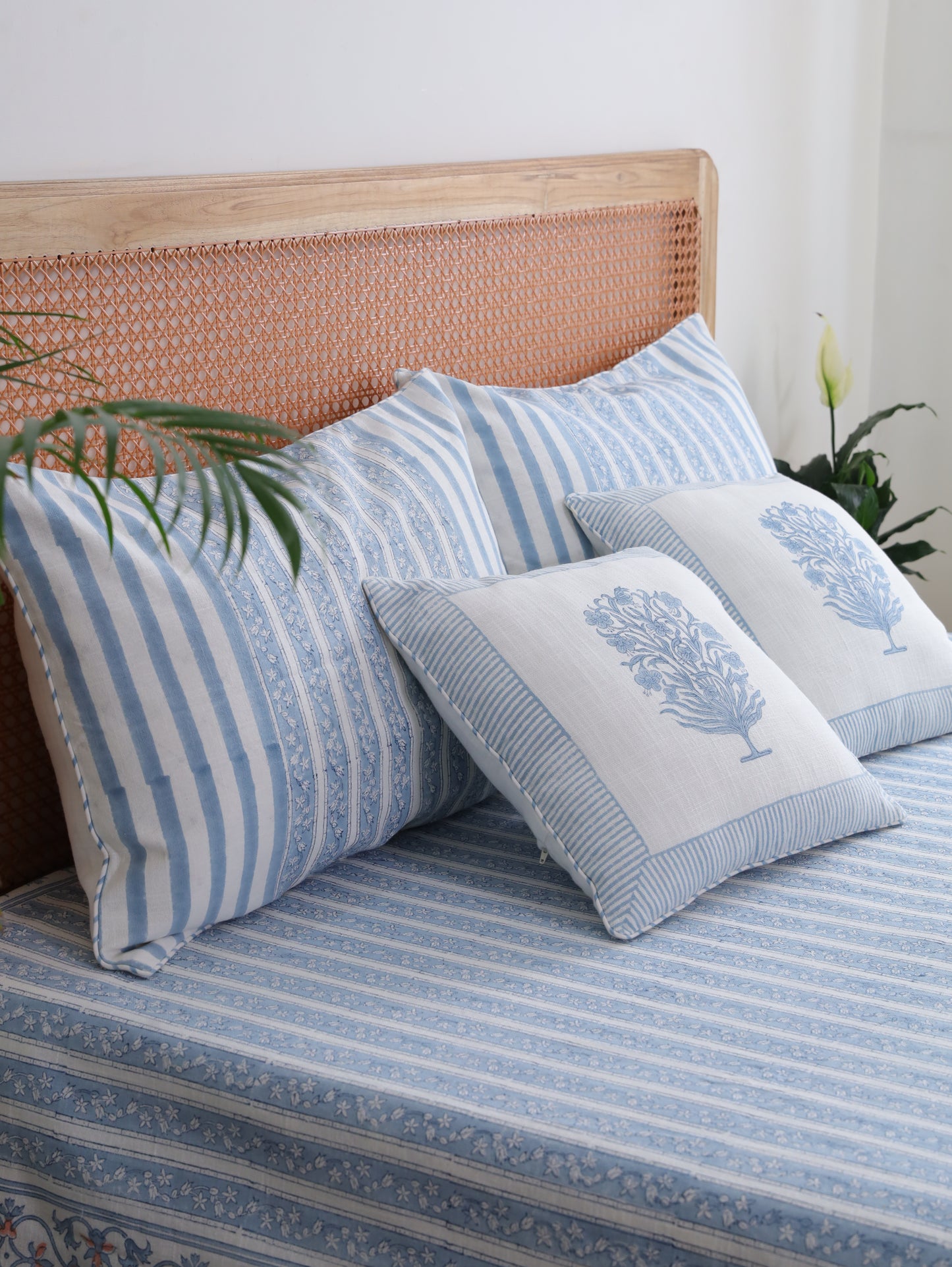 Blue Meadows Cotton Linen Bedcover
