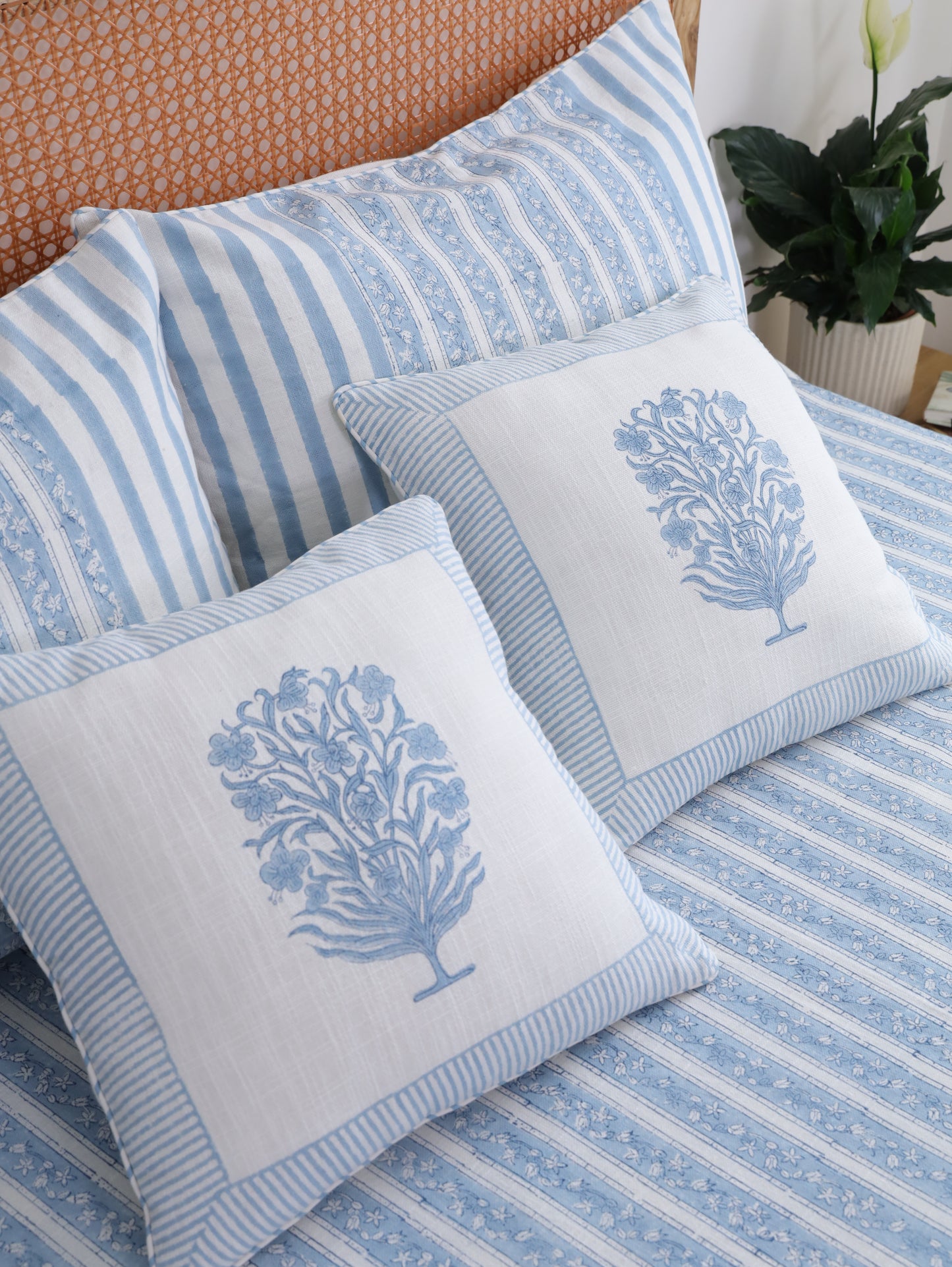 Blue Meadows Cotton Linen Bedcover