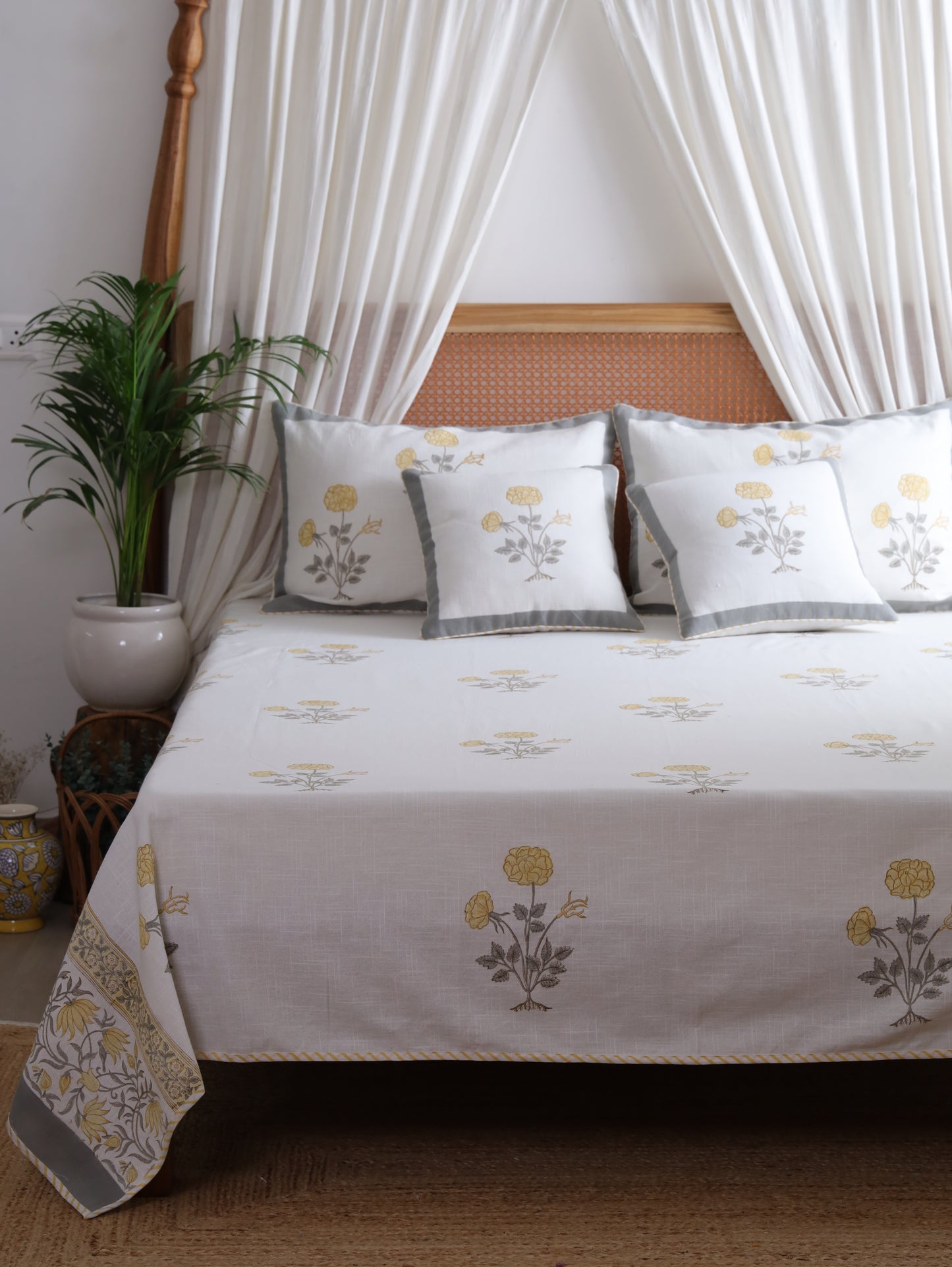 Yellow Blossom Cotton Linen Bedcover