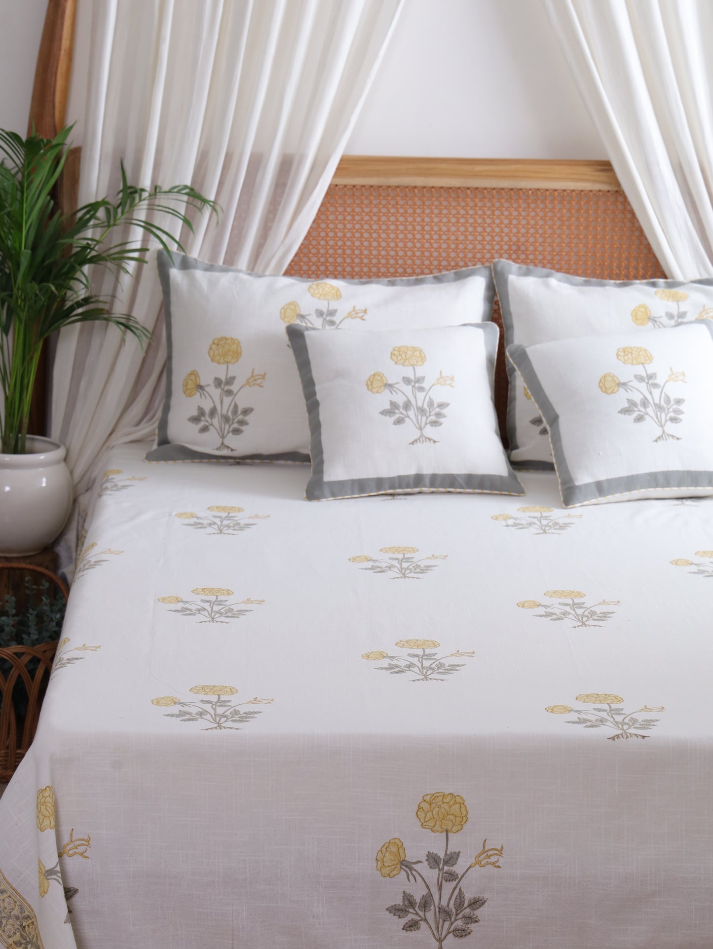Yellow Blossom Cotton Linen Bedcover