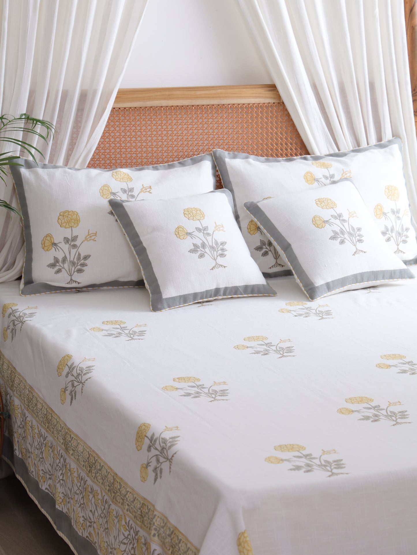 Yellow Blossom Cotton Linen Bedcover