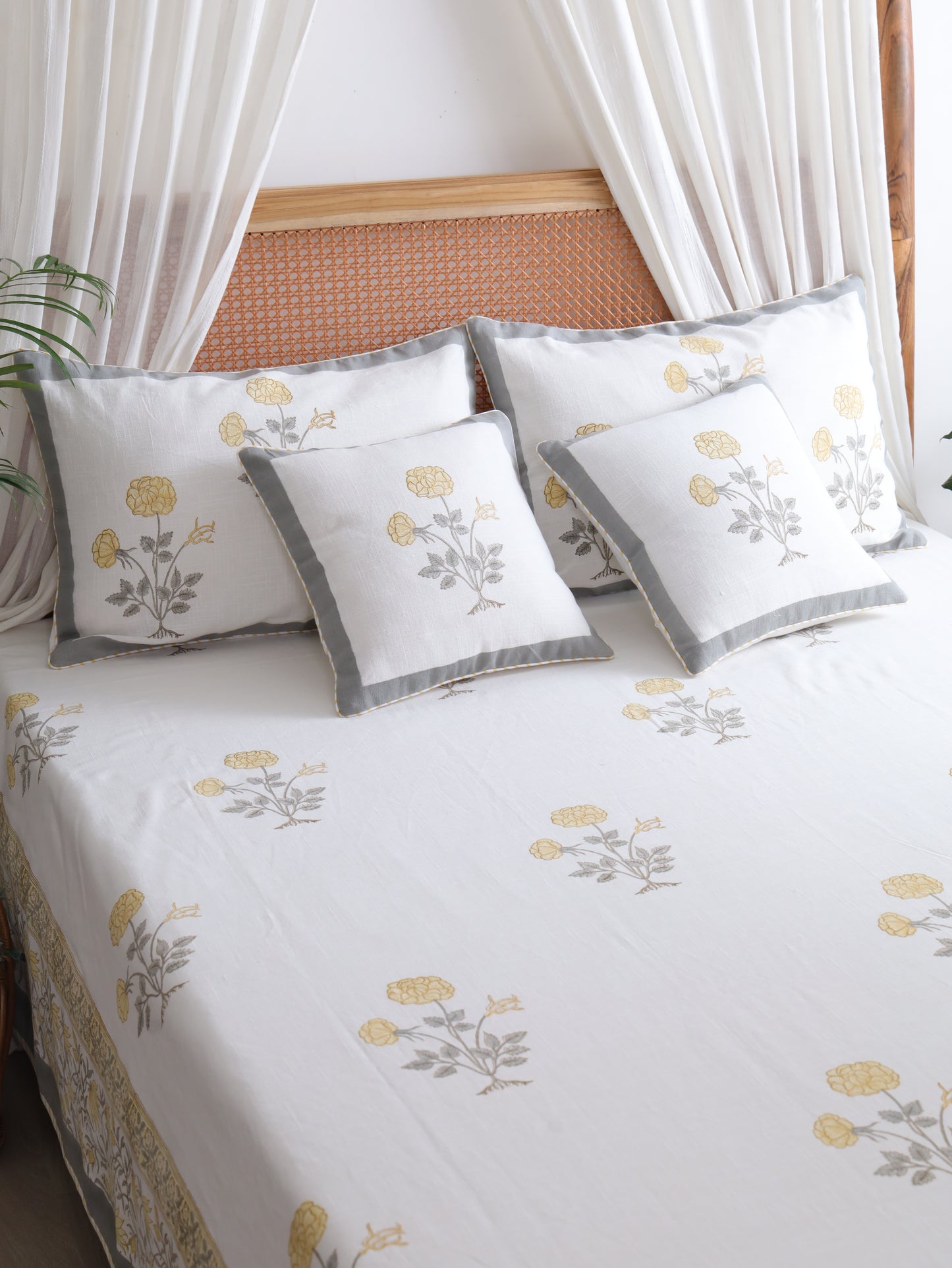 Yellow Blossom Cotton Linen Bedcover