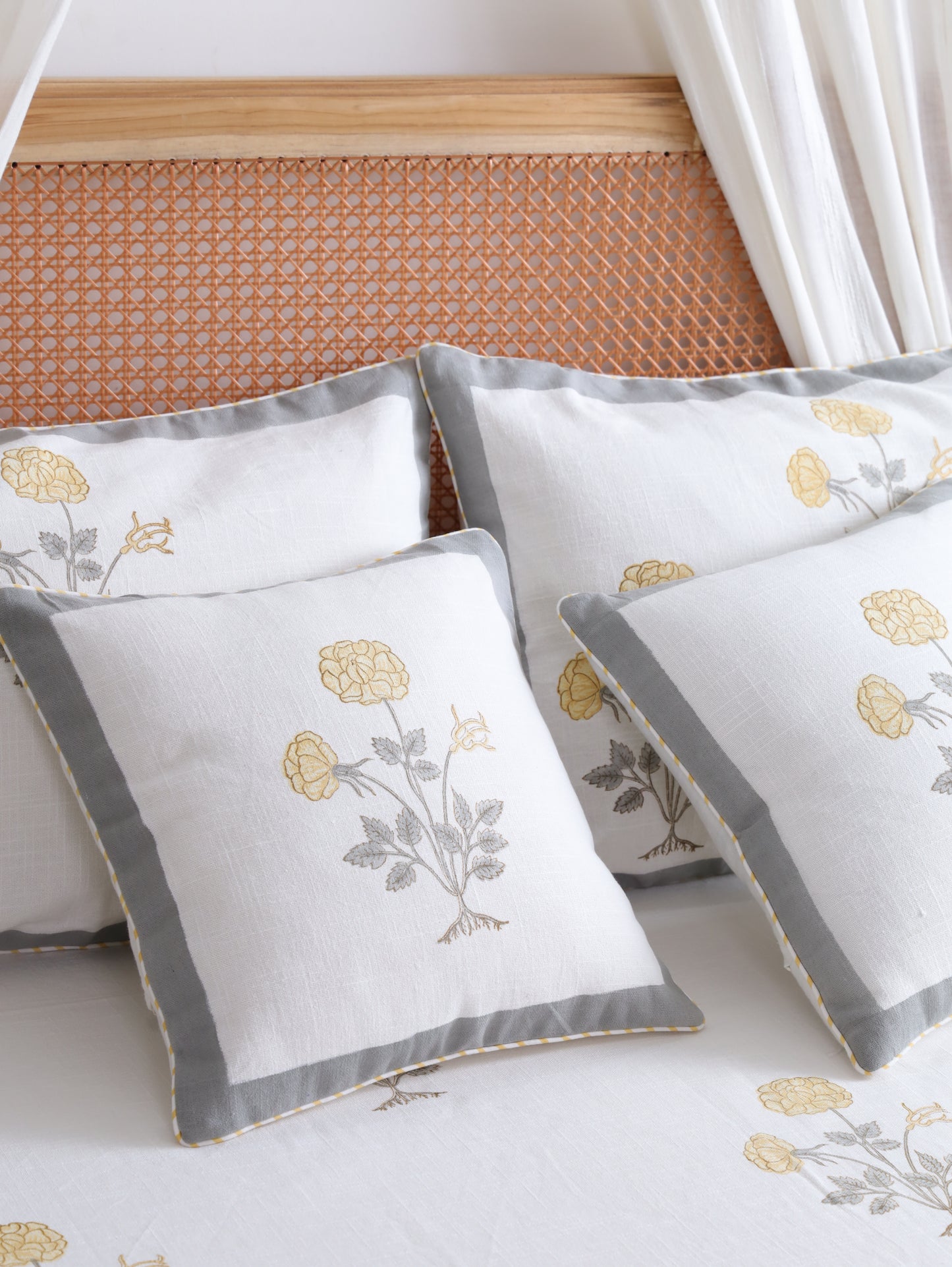 Yellow Blossom Cotton Linen Bedcover