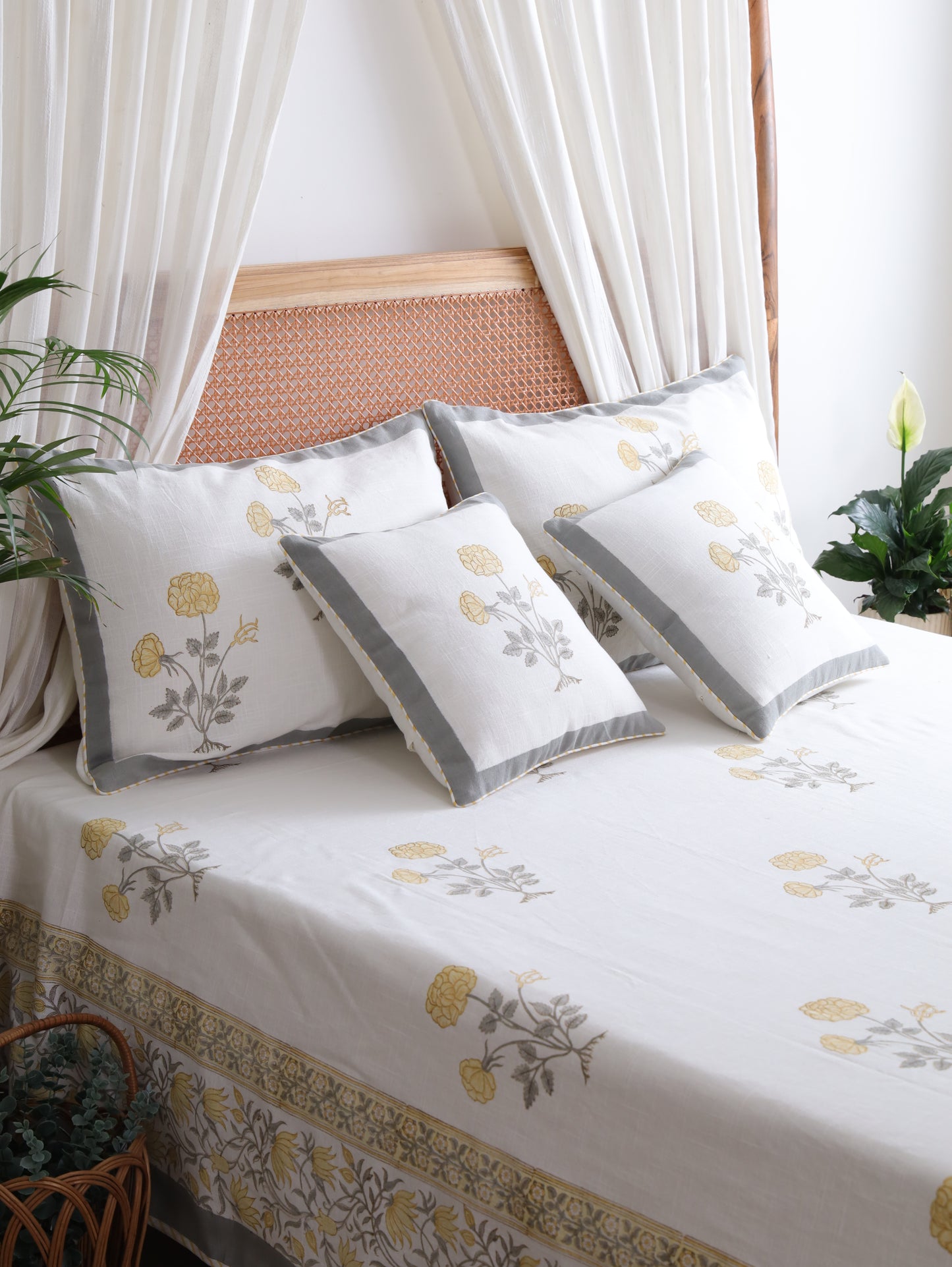 Yellow Blossom Cotton Linen Bedcover