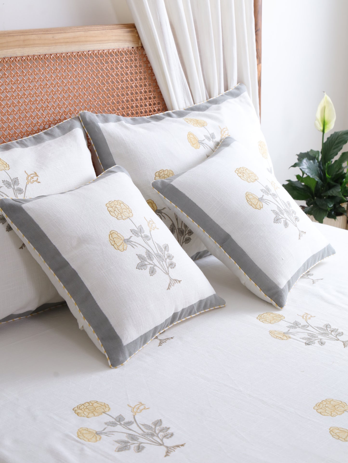 Yellow Blossom Cotton Linen Bedcover