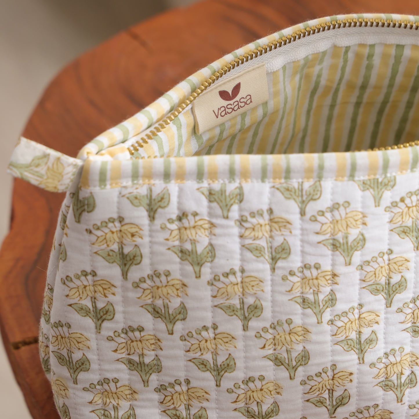 Yellow Flower Handblock Print Travel Pouch Set of 3