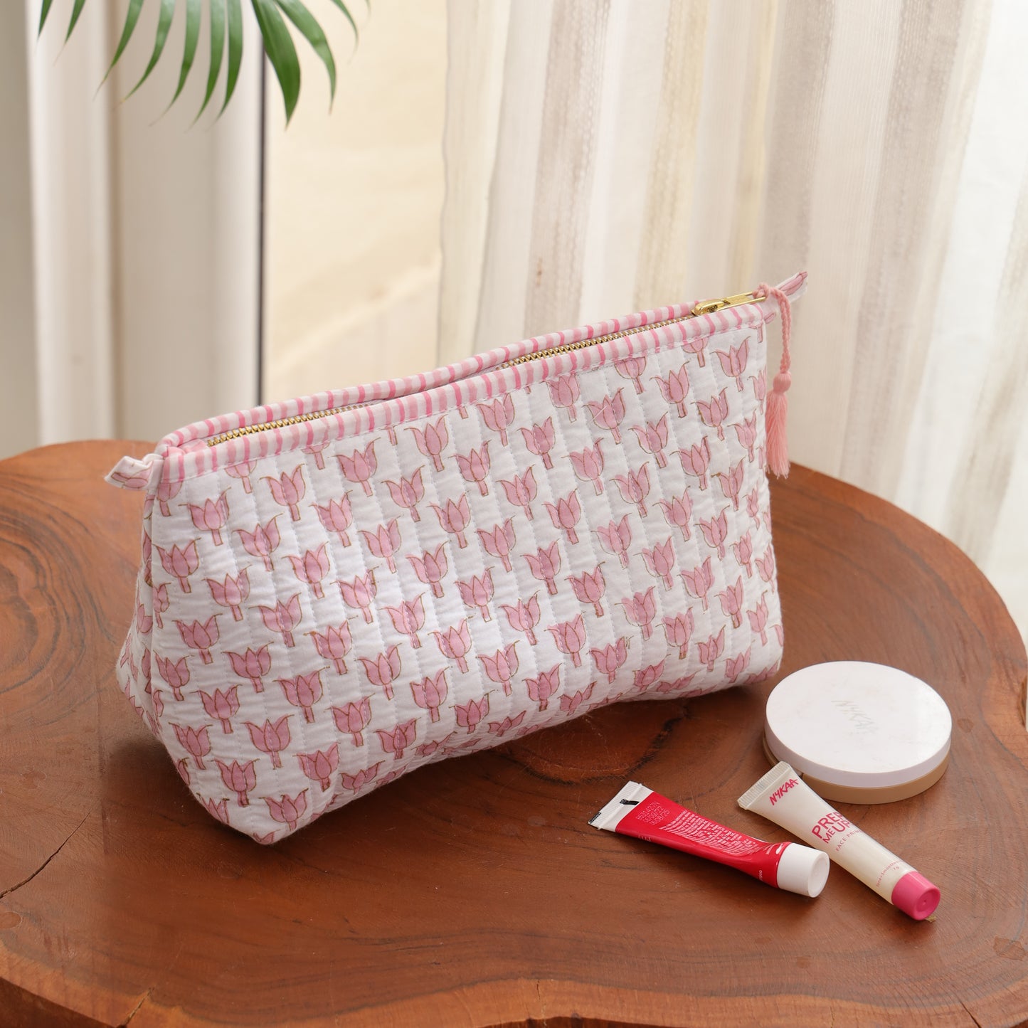 Lotus Handblock Print Travel Pouch Set of 3