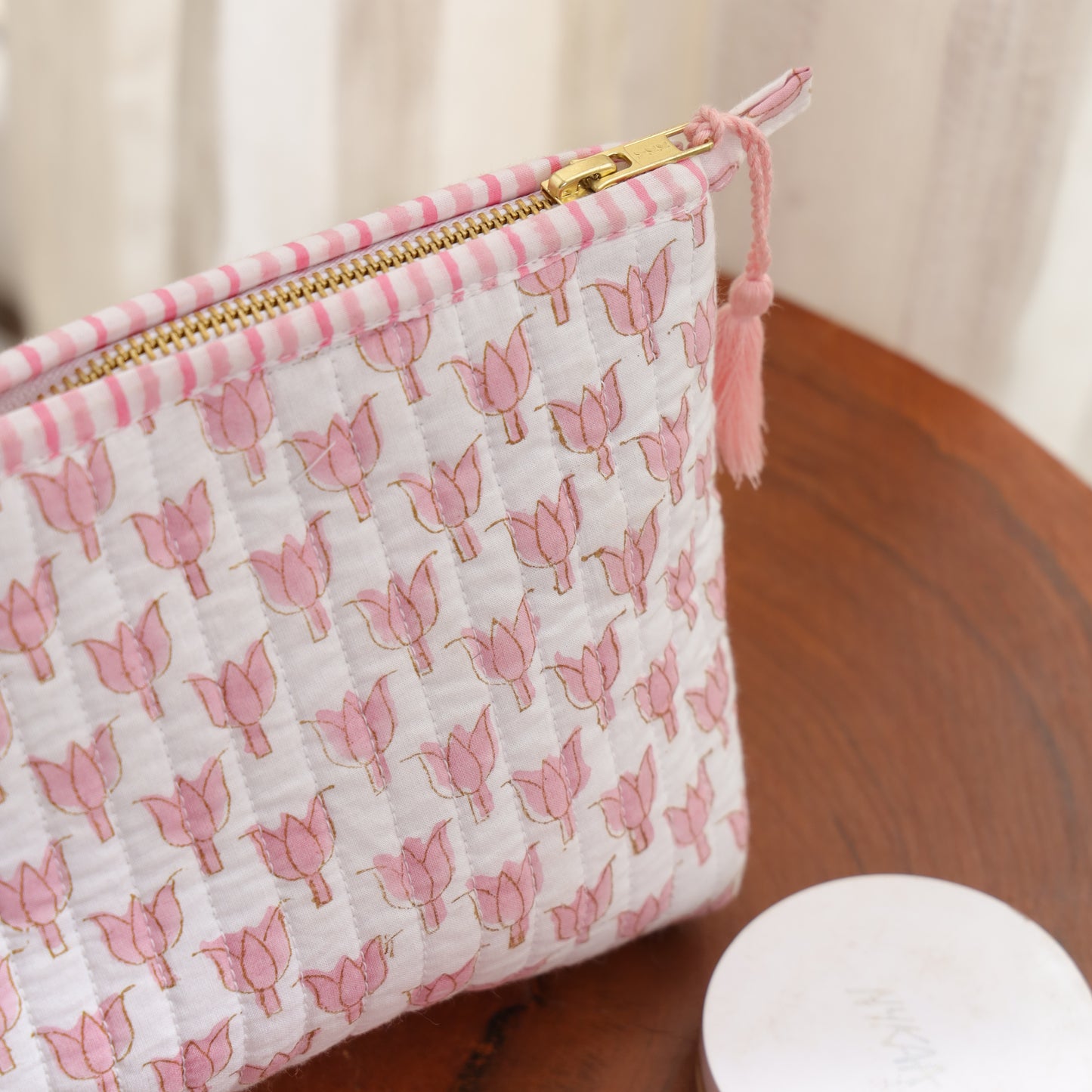 Lotus Handblock Print Travel Pouch Set of 3