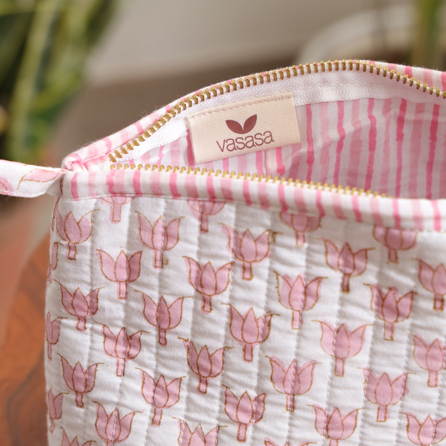 Lotus Handblock Print Travel Pouch Set of 3