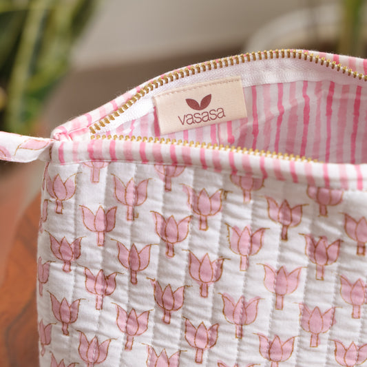 Lotus Handblock Print Travel Pouch Set of 3