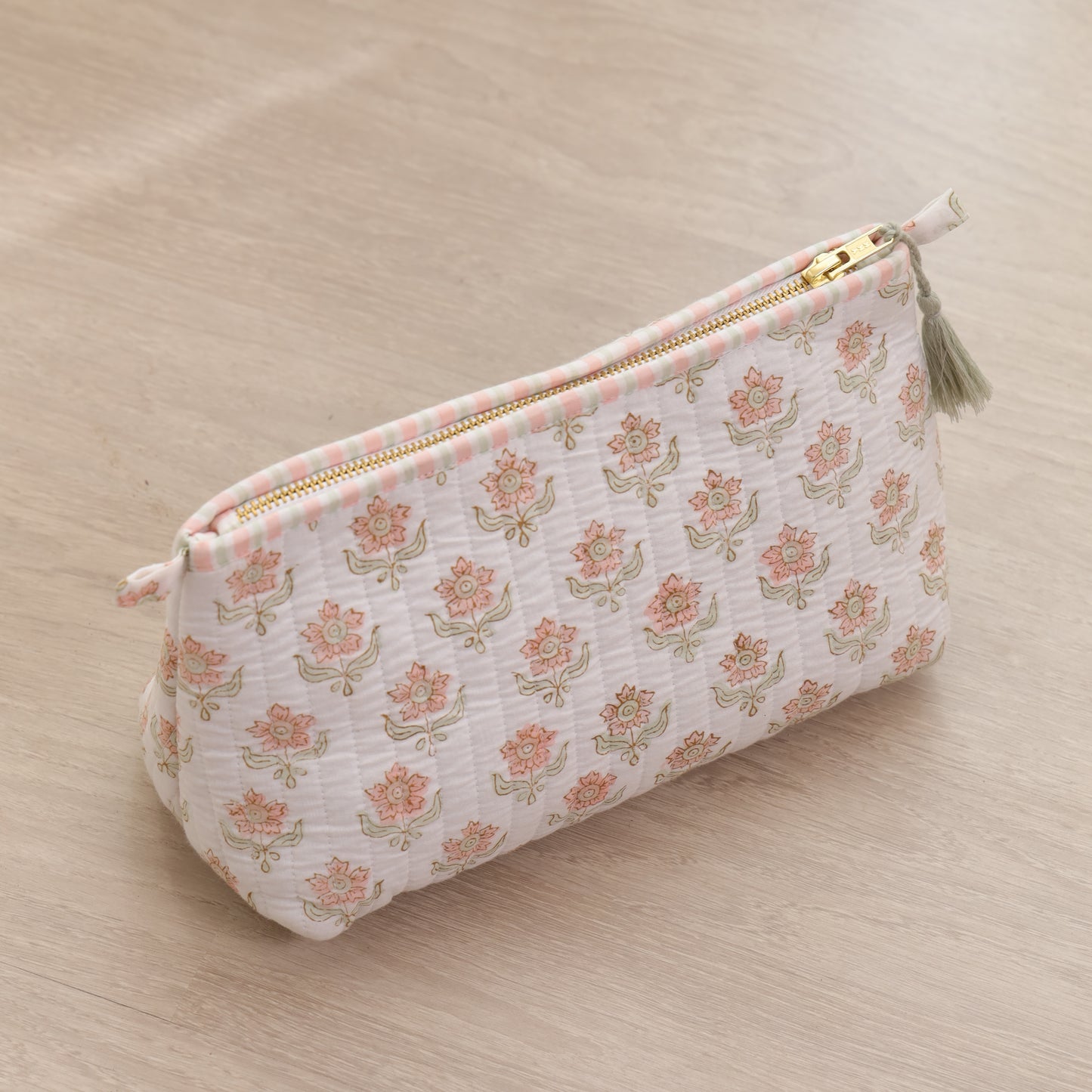 Floral Handblock Print Travel Pouch Set of 3