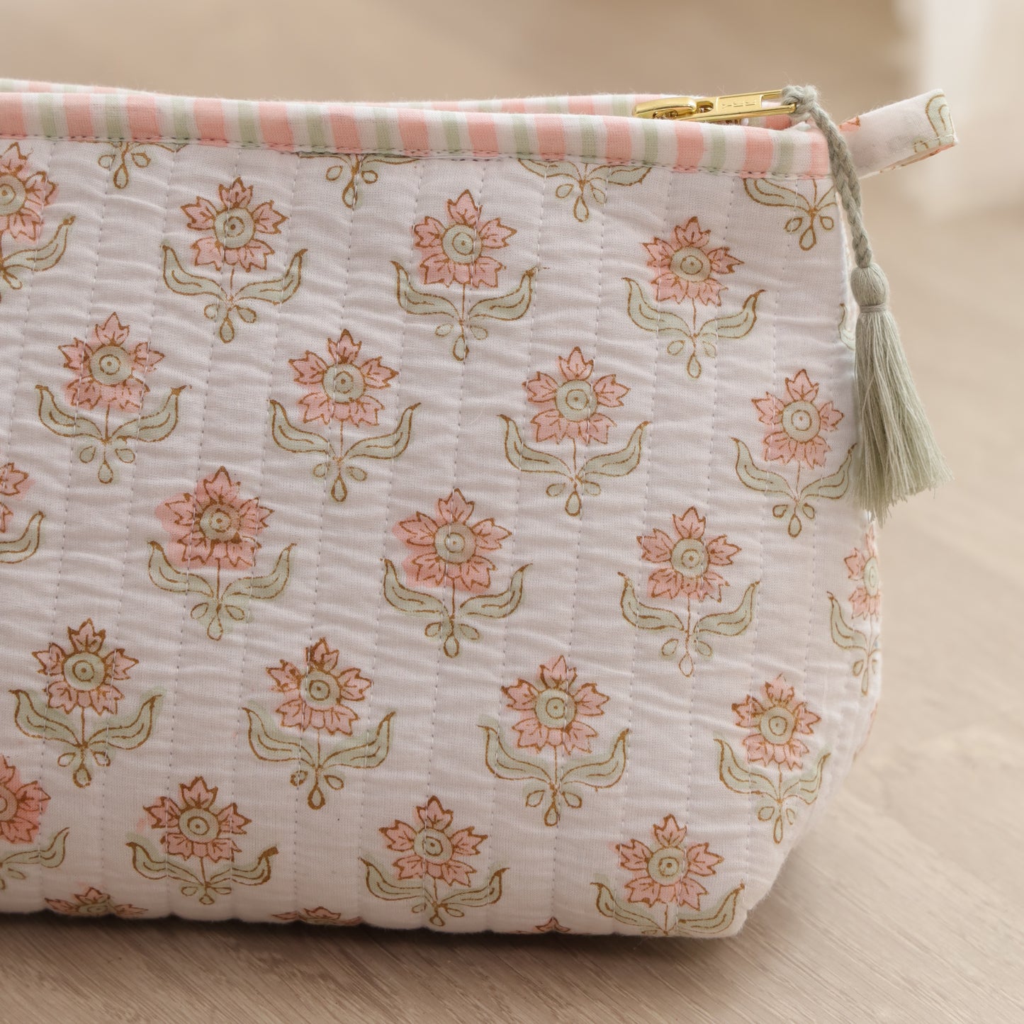 Floral Handblock Print Travel Pouch Set of 3
