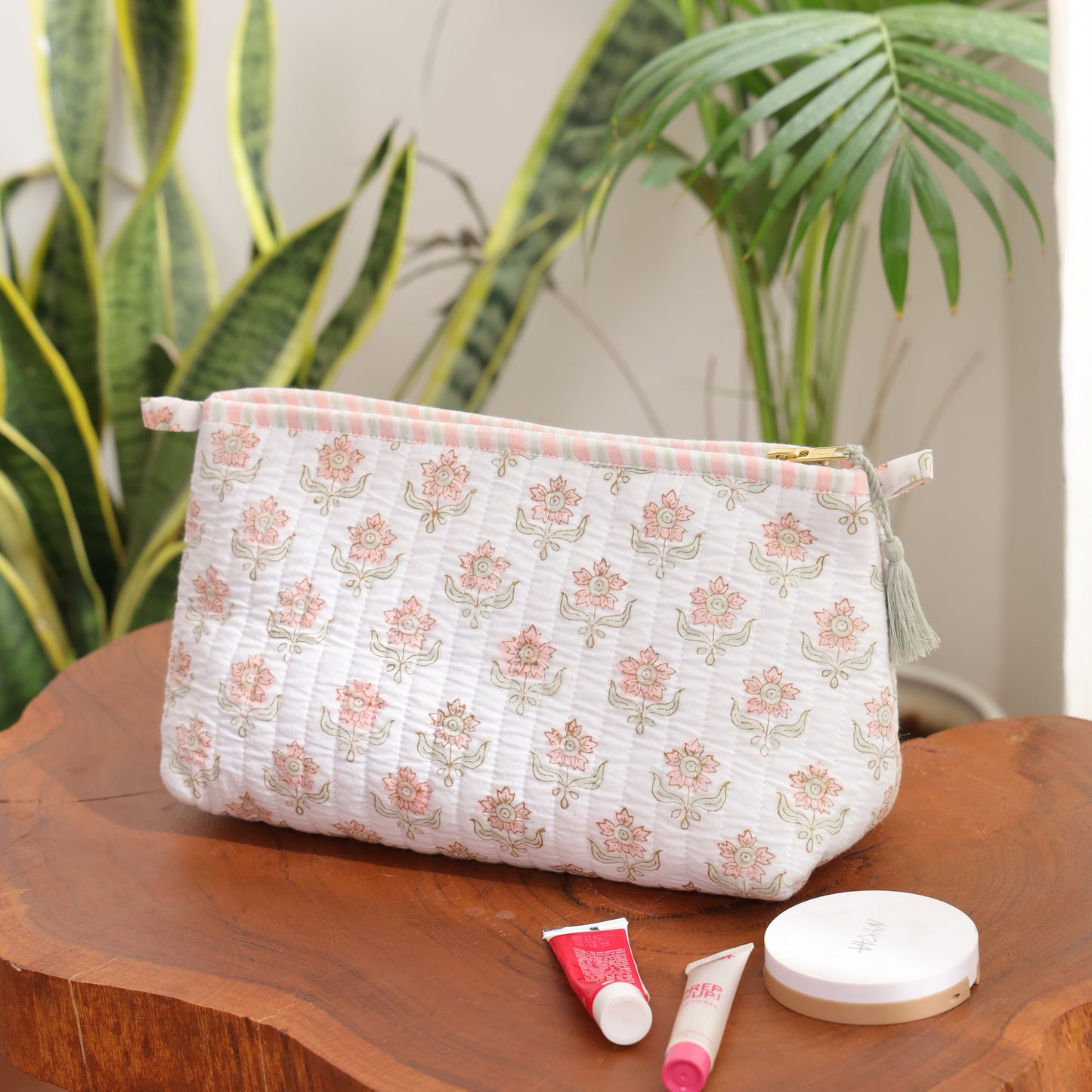 Floral Handblock Print Travel Pouch Set of 3
